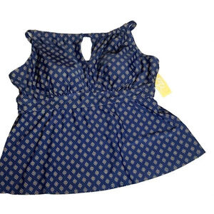 Kona Sol Blue Patterned Tankini Top Siz3 2X NWT